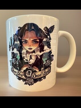 Wednesday Addams Family Gothic Art Ceramic 11oz Coffee Mug “over your dead body”